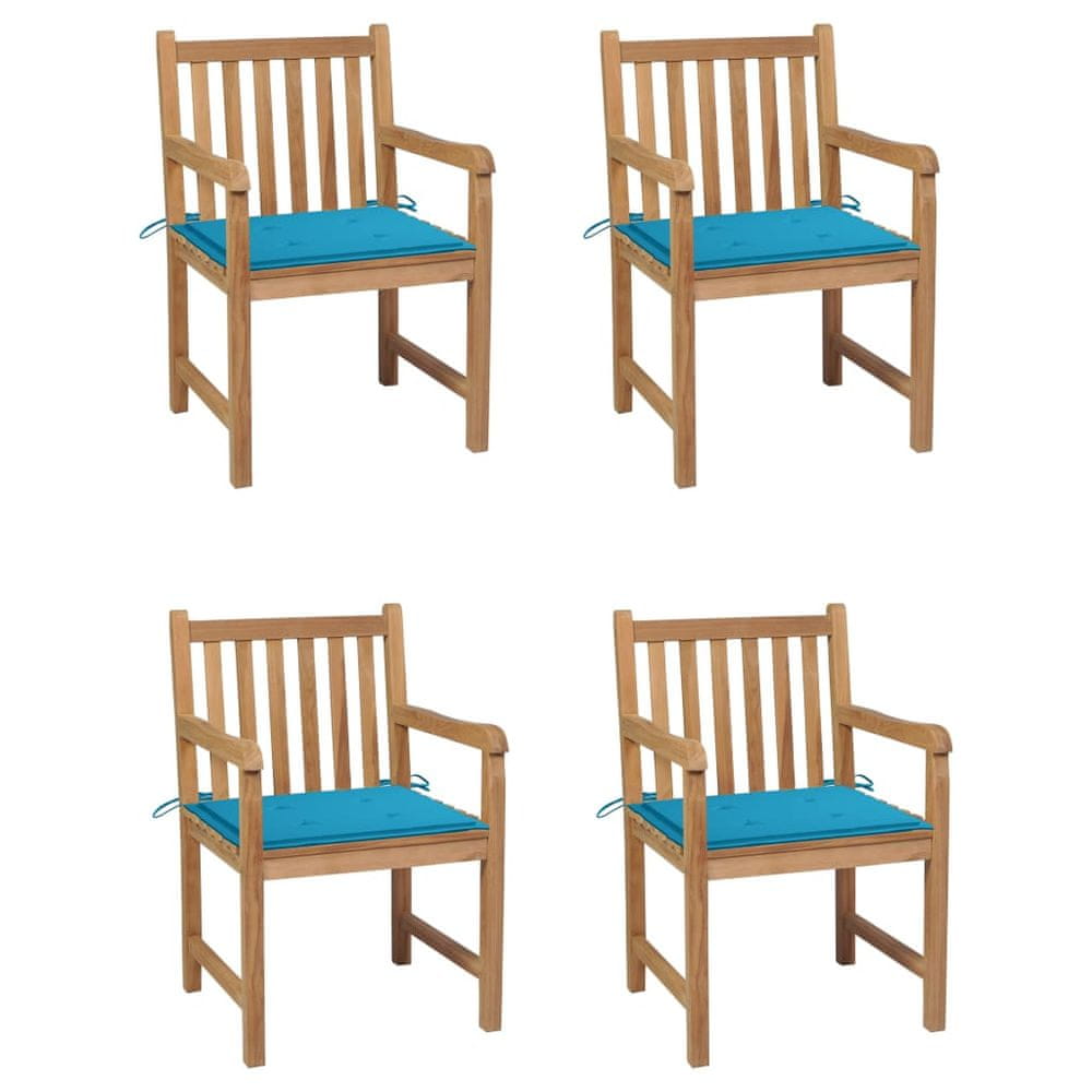 Vidaxl Záhradné stoličky 4 ks s modrými podložkami teakový masív